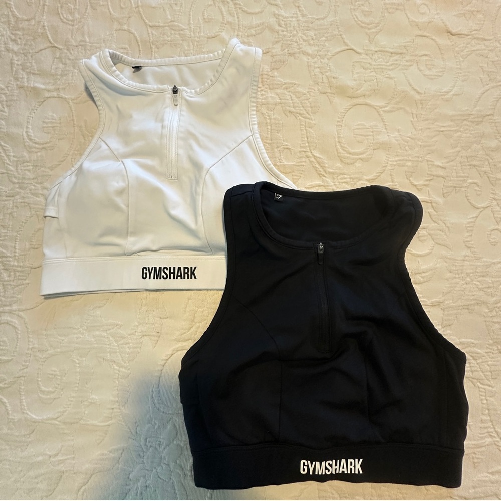 Gymshark Zip-Front High Neck Crop Top Duo - White & Black